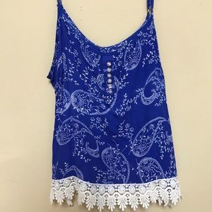 Blue tank top with lace bottom